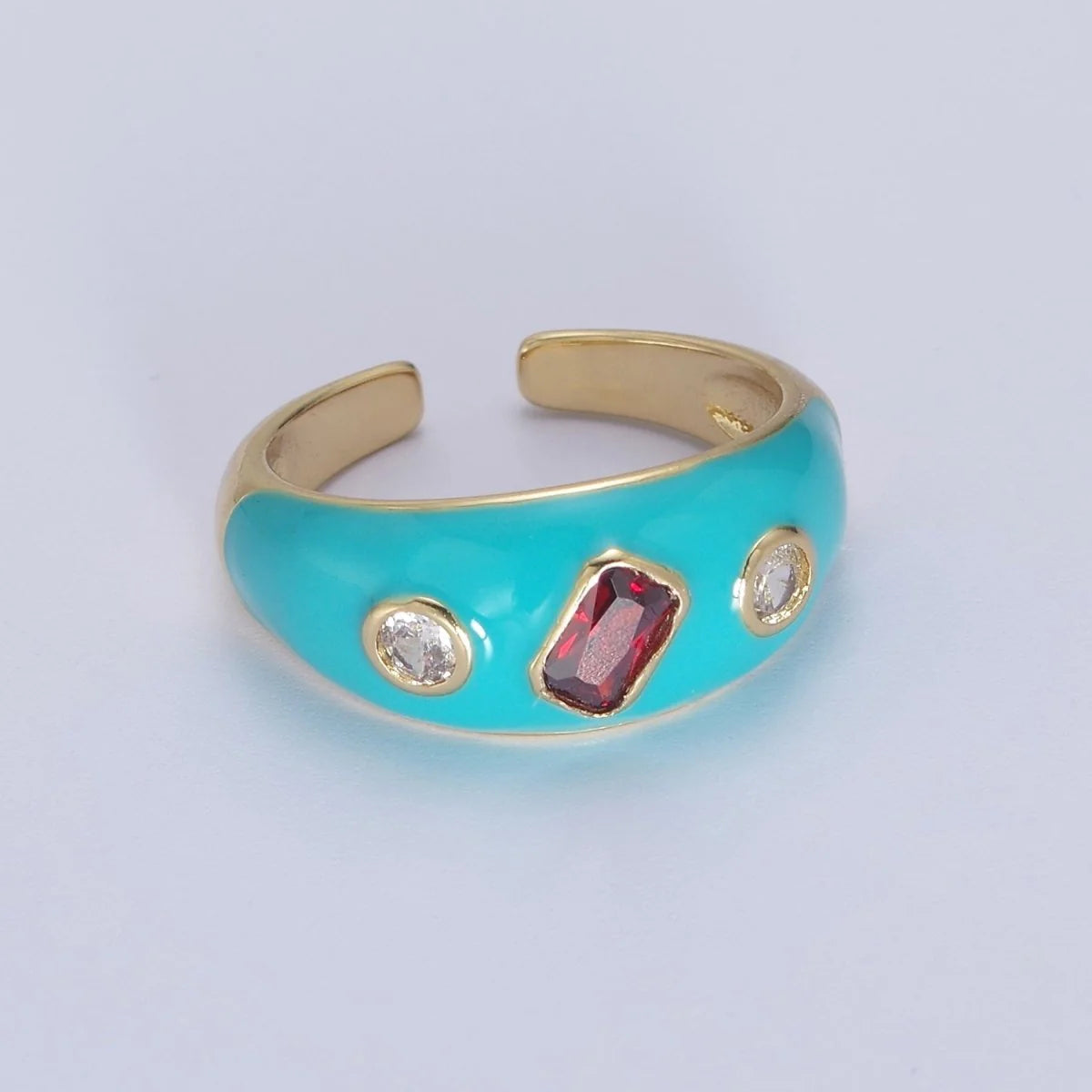 Enamel Dome CZ Adjustable Rings