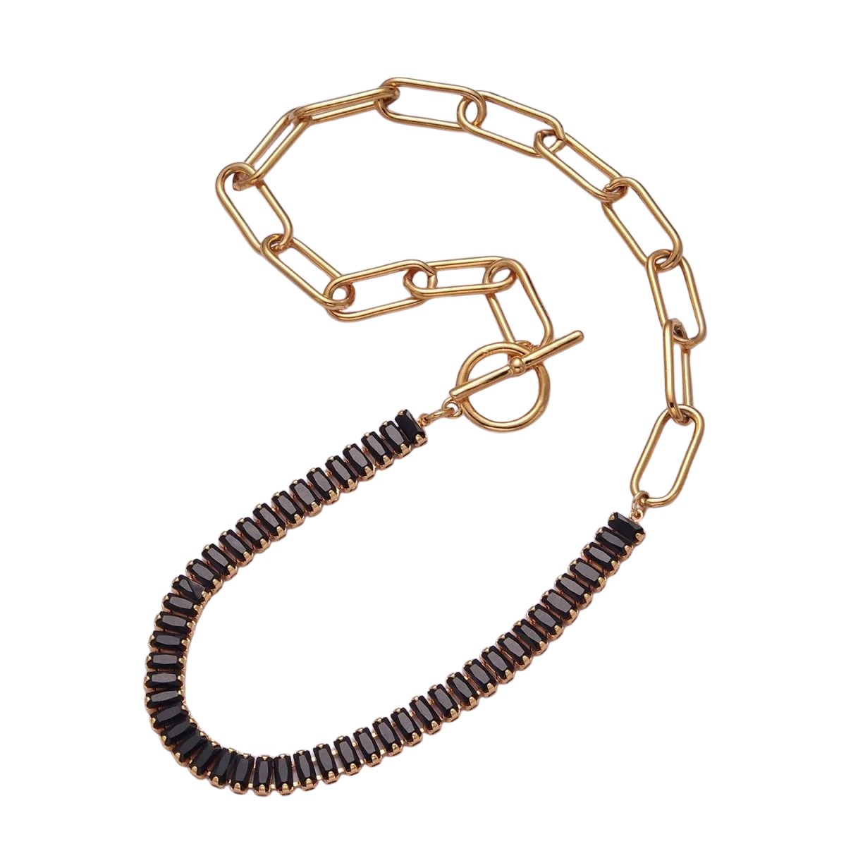 Paper Clip Baguette Half & Half CZ Necklace