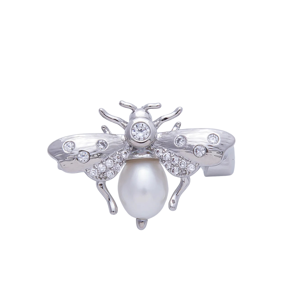 Cute Dainty Silver Diamond Pearl Queen Bee Brooch Pin BH-21BH011