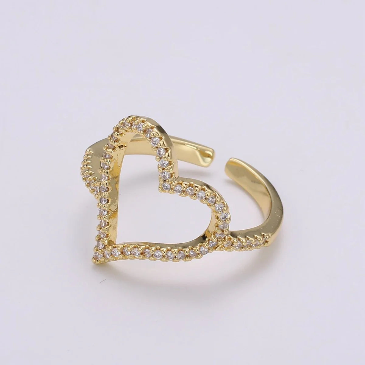 Dainty CZ Gold Heart Ring, Love Ring, Open Heart