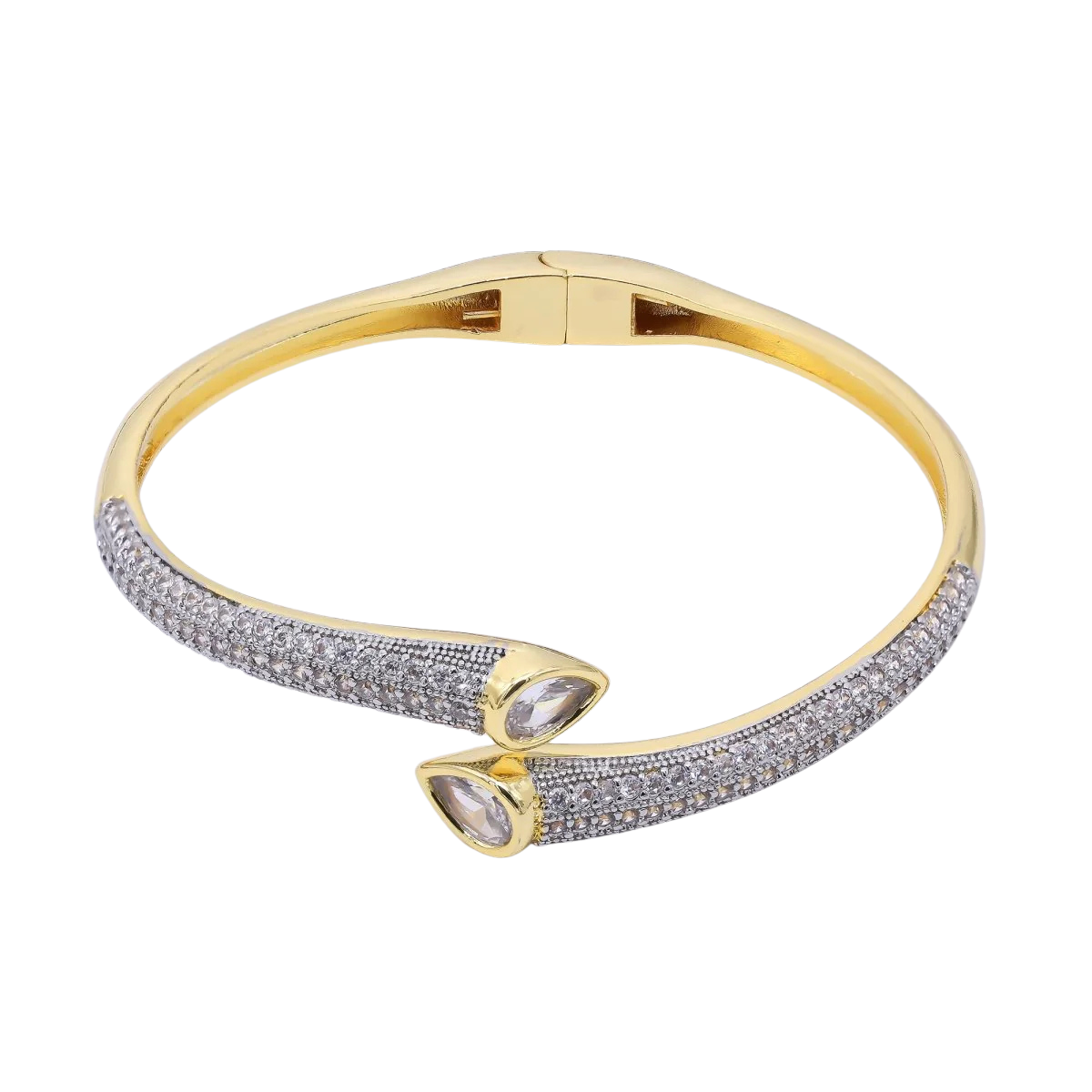 Pave CZ Mixed Metal Diamond Cuff Bangle