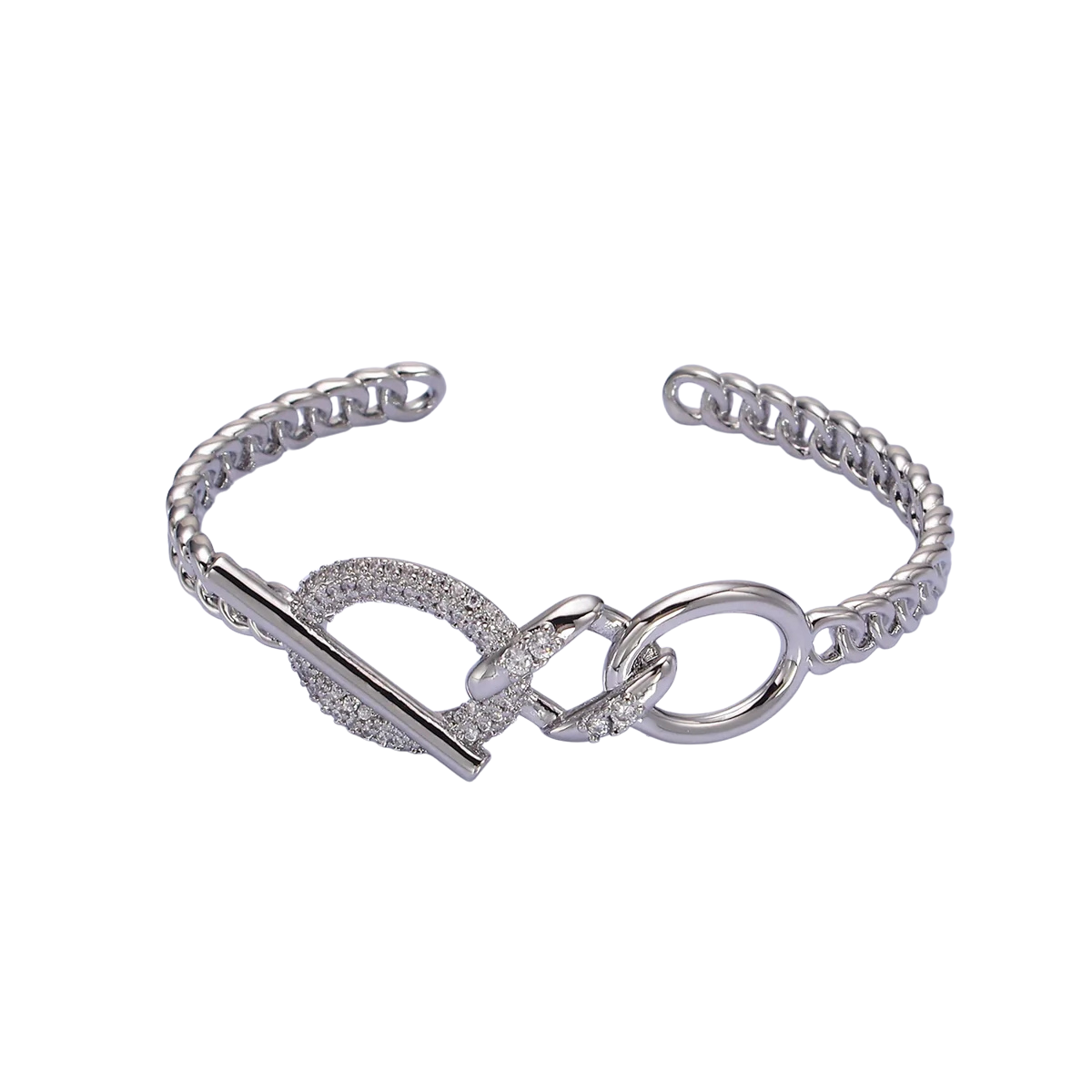 Gold Micro Paved CZ Oval Bar Curb Cuff Bangle Bracelet in Gold & Silver ✦ BR-21WA1972 BR-21WA1973