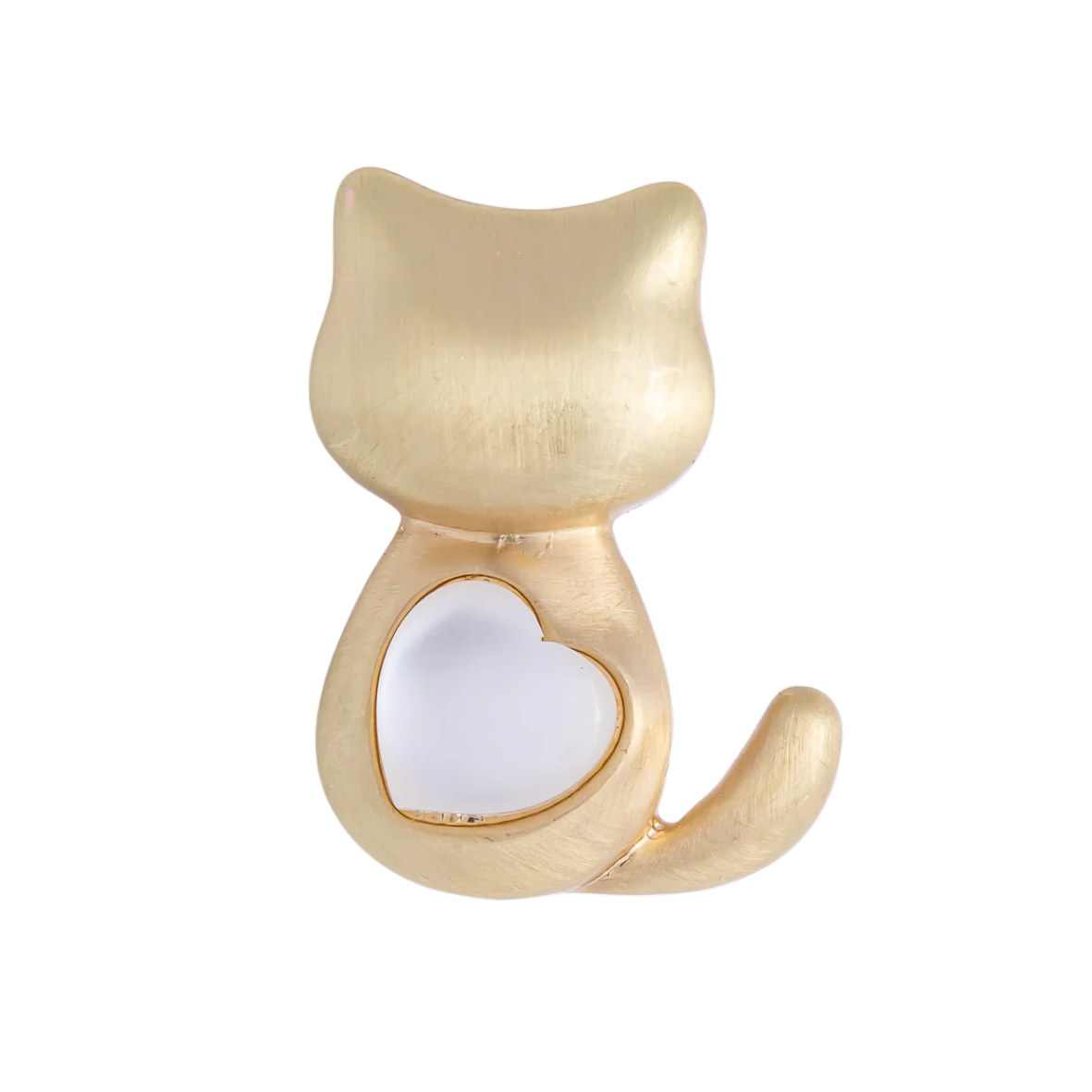 Brushed Gold Cat Heart Brooch Pin