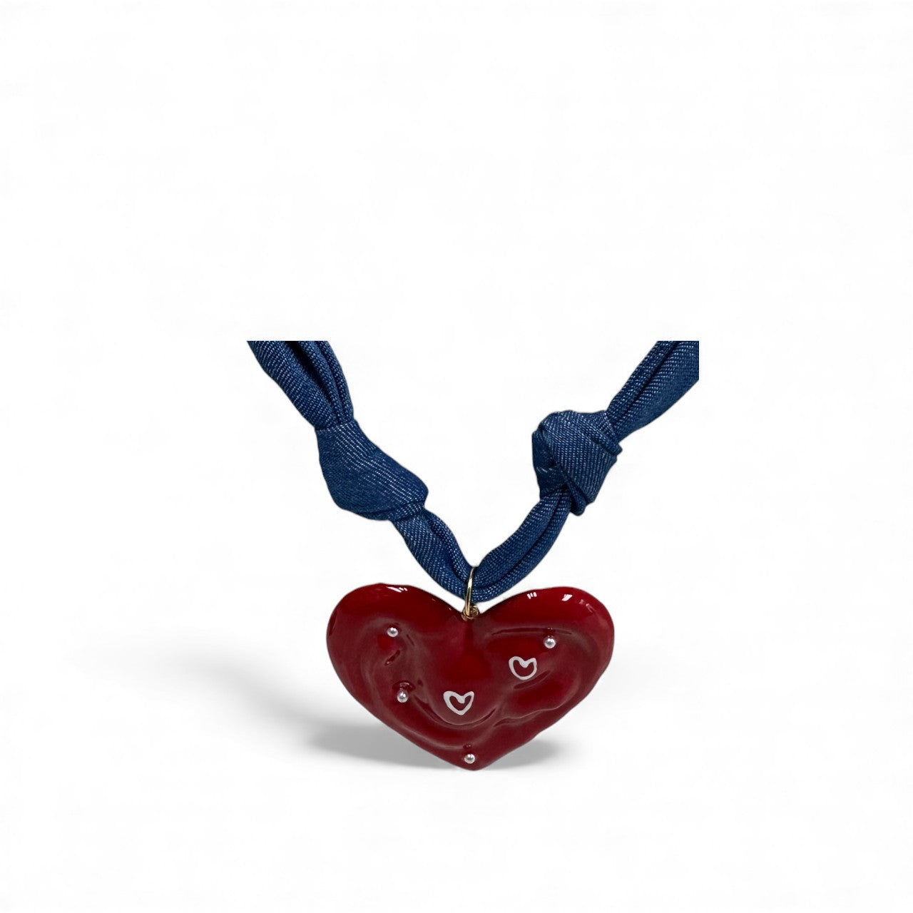 Denim scarf with red heart pendant NC-2055