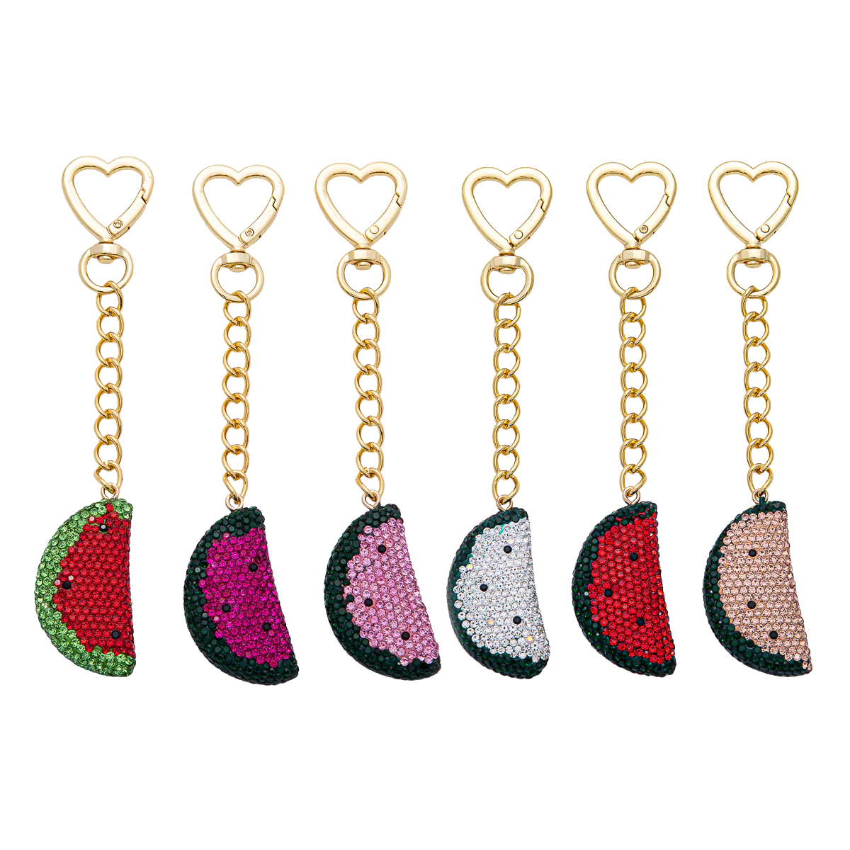 Watermelon Bedazzled Bag Charm Keychain Heart Key Ring ✦
