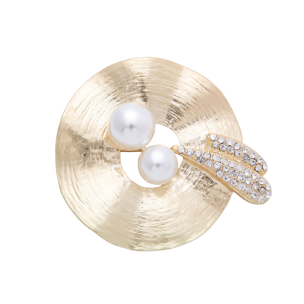 Chic Hammered Gold Round Pin Pearl Brooch BH-21BH022