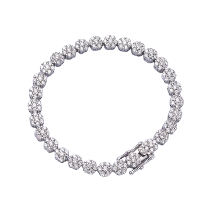 Micro Paved CZ Flower Tennis Chain Bracelet in Gold-Silver ✦ BR-21WA3038 BR-21WA3039