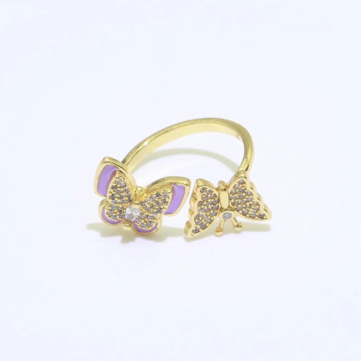 CZ BUTTERFLY  ENAMEL GOLD PLATED RING