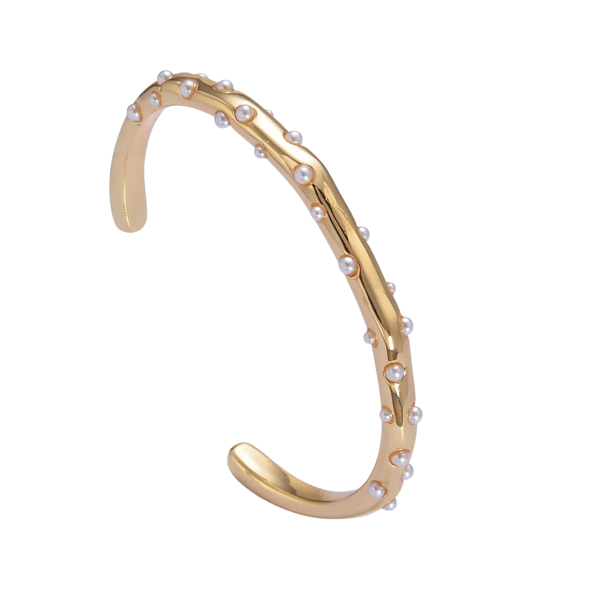 Thin Dainty Gold Pearl Cuff Adjustable Bangle ✦ BR-21WA2721