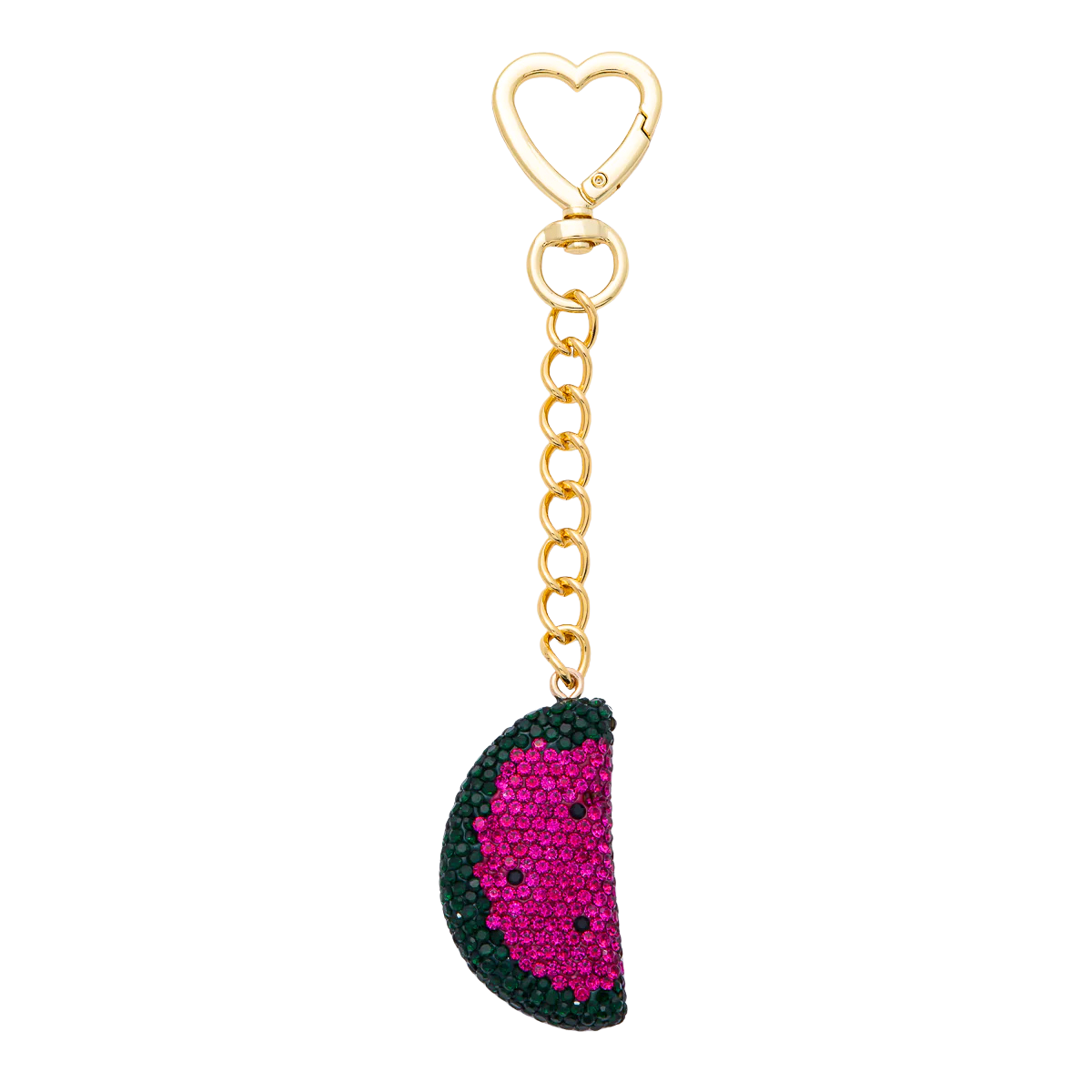 Watermelon Bedazzled Bag Charm Keychain Heart Key Ring ✦