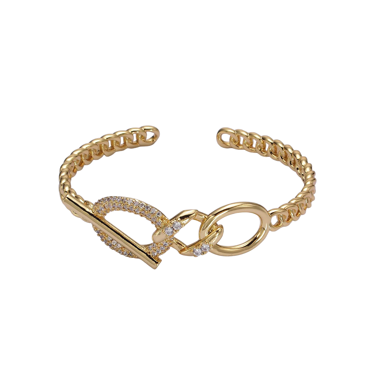 Gold Micro Paved CZ Oval Bar Curb Cuff Bangle Bracelet in Gold & Silver ✦ BR-21WA1972 BR-21WA1973