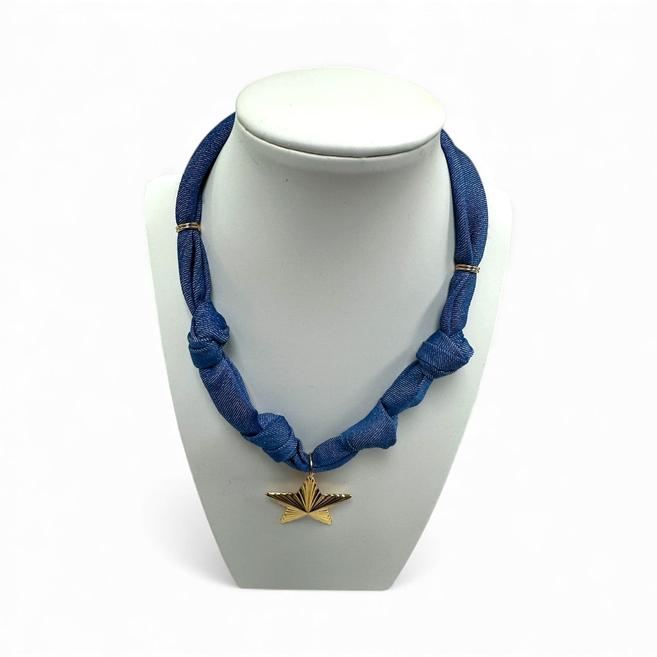 Denim scarf with gold star pendant NC-2053