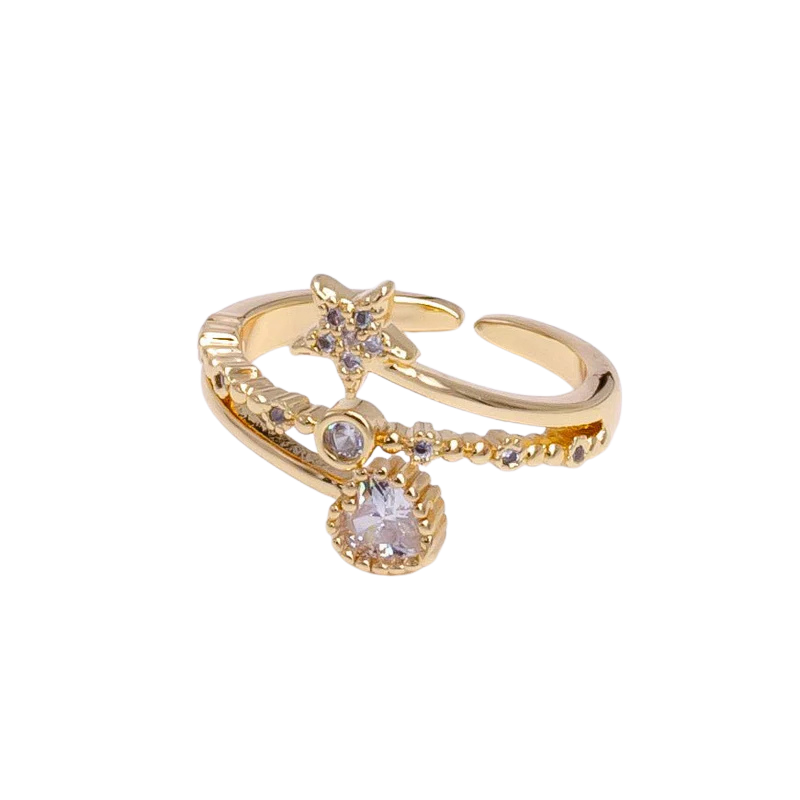 Cosmic Heart Star CZ Ring