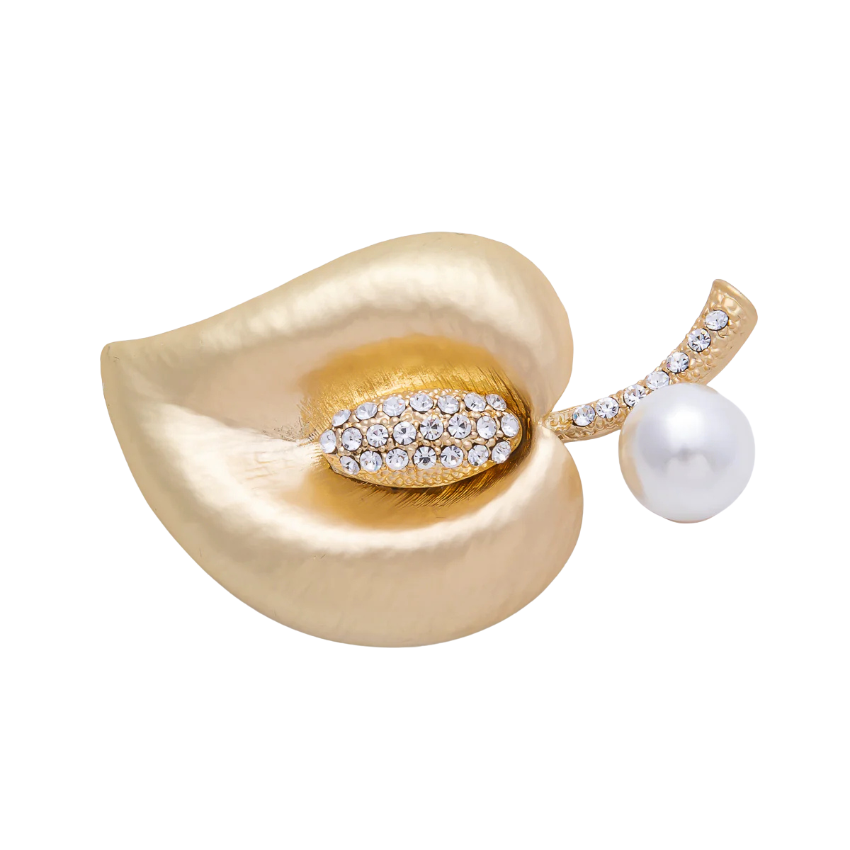 Matte Gold Leaf Diamond Pearl Chic Pin Brooch BH-21BH035