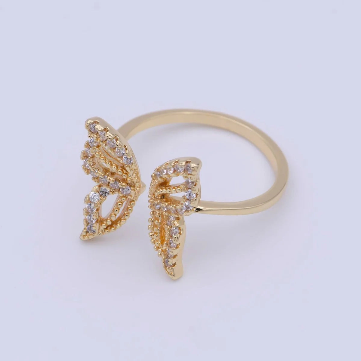 Butterfly Wing Gold Plated  CZ Adjustable Ring