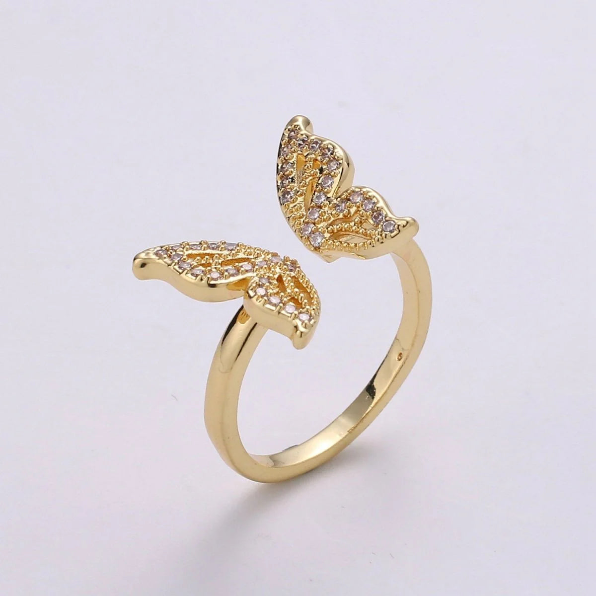 Butterfly Wing Gold Plated  CZ Adjustable Ring