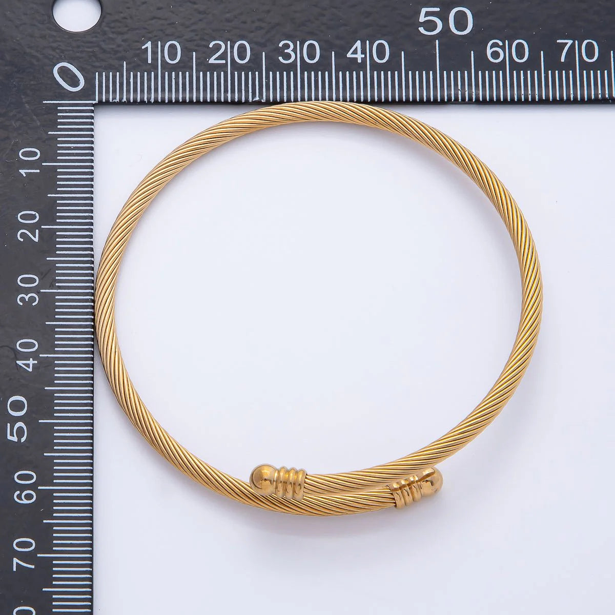 Gold Stainless Steel Twisted Ribbed Coil Adjustable Bangle Bracelet BR-21WA3798