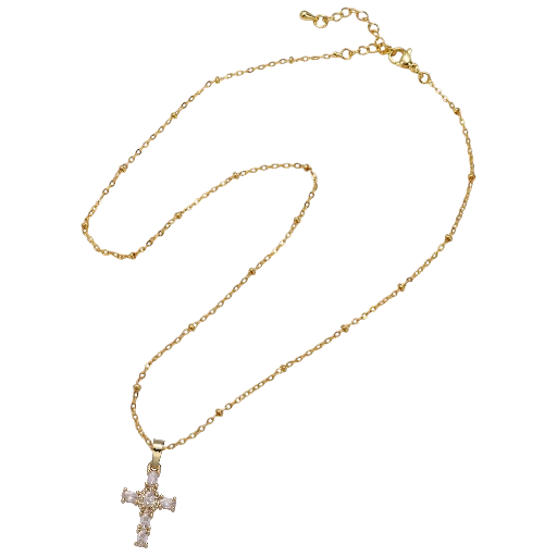 Satellite Cable Chain Necklace with CZ cross  NC-SJ2188