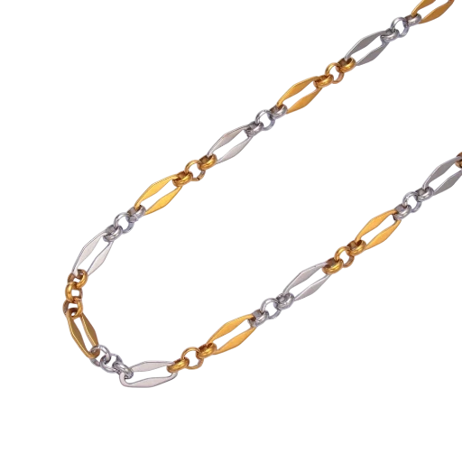 Mixed Metal Geometric Edged Paperclip chain necklace  NC-SJ2207