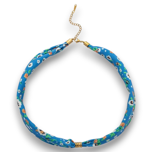 Floral Smooth Faux Silk Scarf necklace with extender