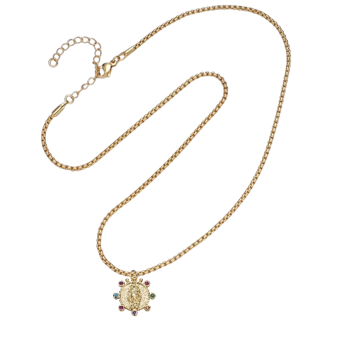 Box Chain necklace with round multi-color cz virgin Mary pendant NC-SJ2190
