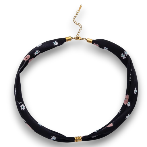 Floral Smooth Faux Silk Scarf necklace with extender