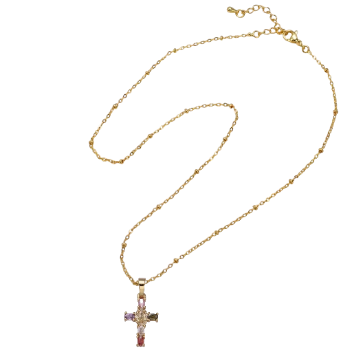 Satellite Cable Chain Necklace and multi-color CZ cross NC-SJ2189