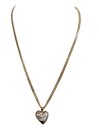Curb Chain Pearl Gold Heart 18 Inch Necklace  NC-SJ0466