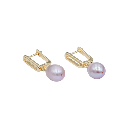 Purple Shell Pearl Drop Micro Paved CZ Hoop Earring EA-21V350