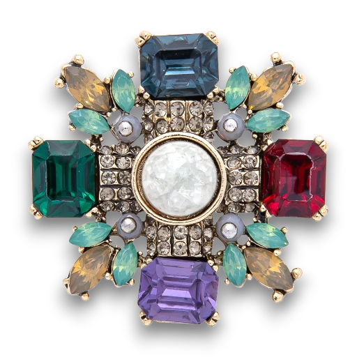 Vintage Antique Gold Multi Color CZ Brooch Pin