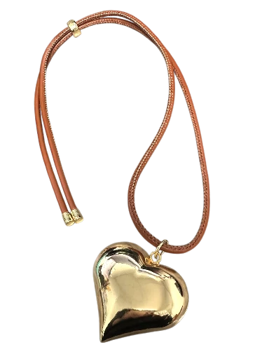 Puffy Gold Heart on a Tan Cord NC-SJ2084