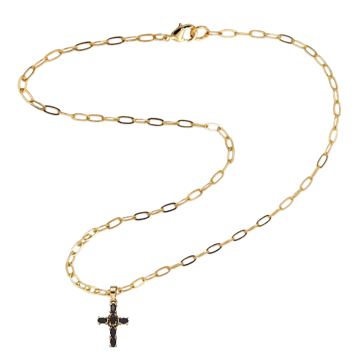 Paperclip Chain with black CZ cross pendant NC-SJ2185