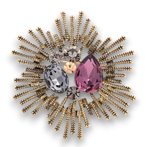 Vintage Celestial Antique Gold Mix Shape Multi Color Crystal Brooch Pin