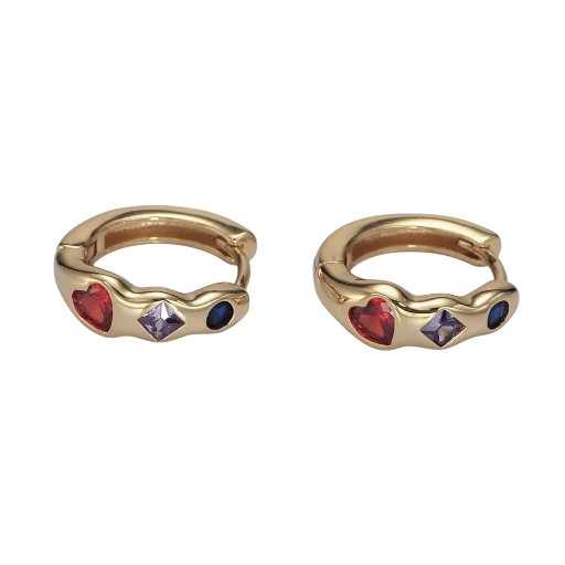 Heart Rhombus Multicolor CZ Wavy Huggie Earrings EA-21AE113