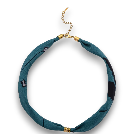 Floral Smooth Faux Silk Scarf necklace with extender