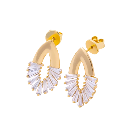 Clear CZ Triangle Baguette Open Navette Geometric Stud Earrings EA-21AJ242