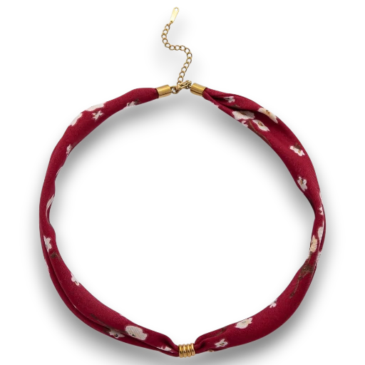 Floral Smooth Faux Silk Scarf necklace with extender