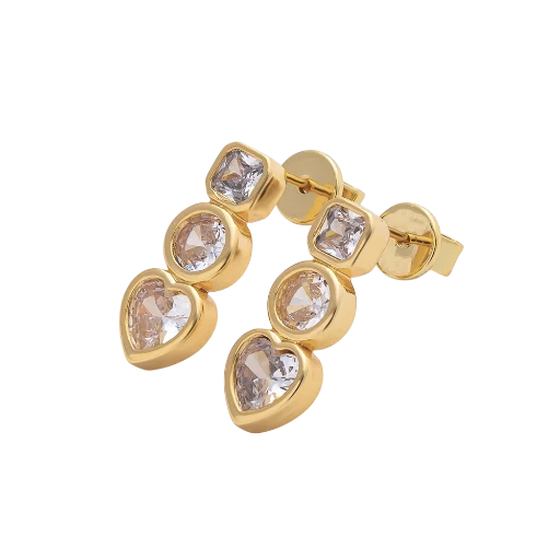 CZ Square Round Heart Bezel Drop Studs Earrings EA-21AJ283