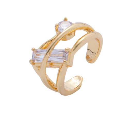 Baguette Round CZ Triple Band Ring RI-21O1994