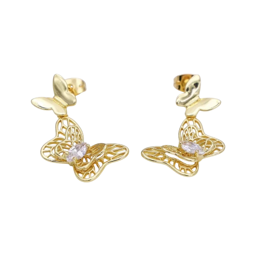 Marquise CZ Twin Butterfly Mariposa Stud Earrings EA-21AJ024