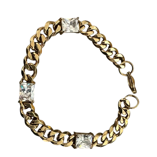 3 CZ Gold Diamond Chain Bracelet BR-2024