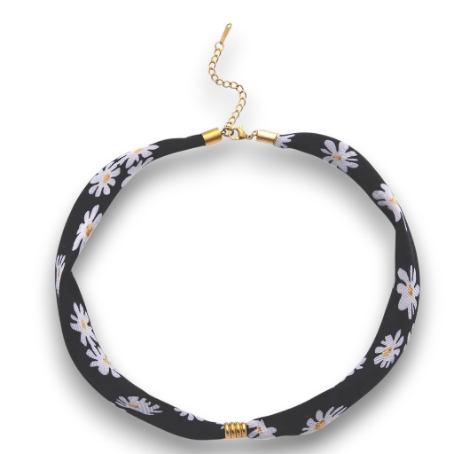 Floral Smooth Faux Silk Scarf necklace with extender