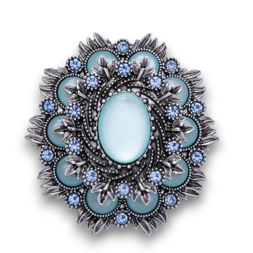 Vintage Antique Silver and Aqua Blue Flower Brooch Crystal Pin