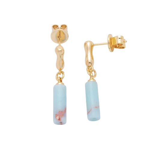 Amazonite Cylinder Molten Drip Bar Stud Earrings EA-21AJ192