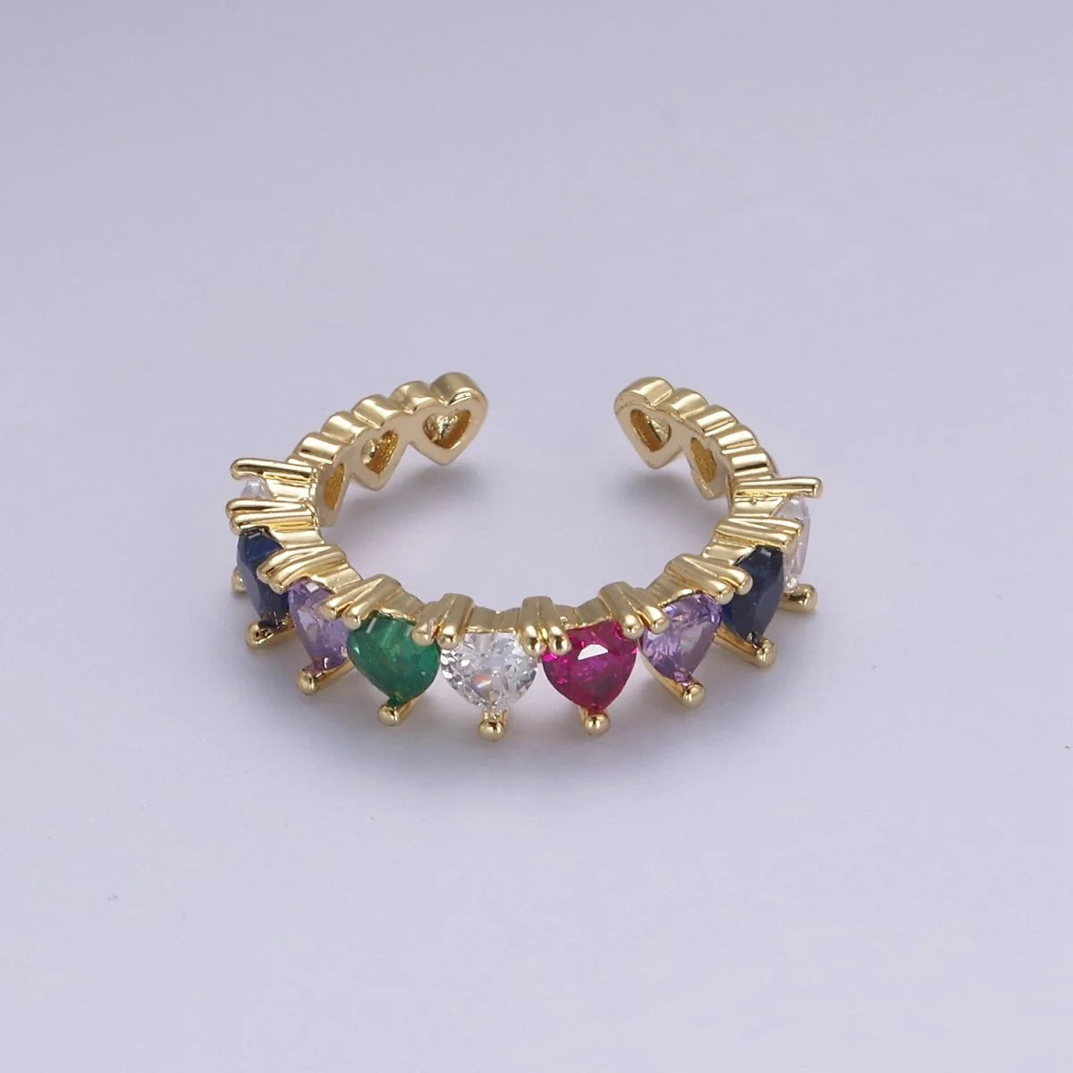 MULTI-COLOR CZ  Gold Heart Adjustable Ring