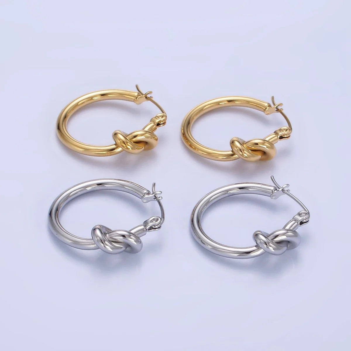 Stainless Steel  Knot Latch Hoop Earrings EA-21P448 EA-21P449