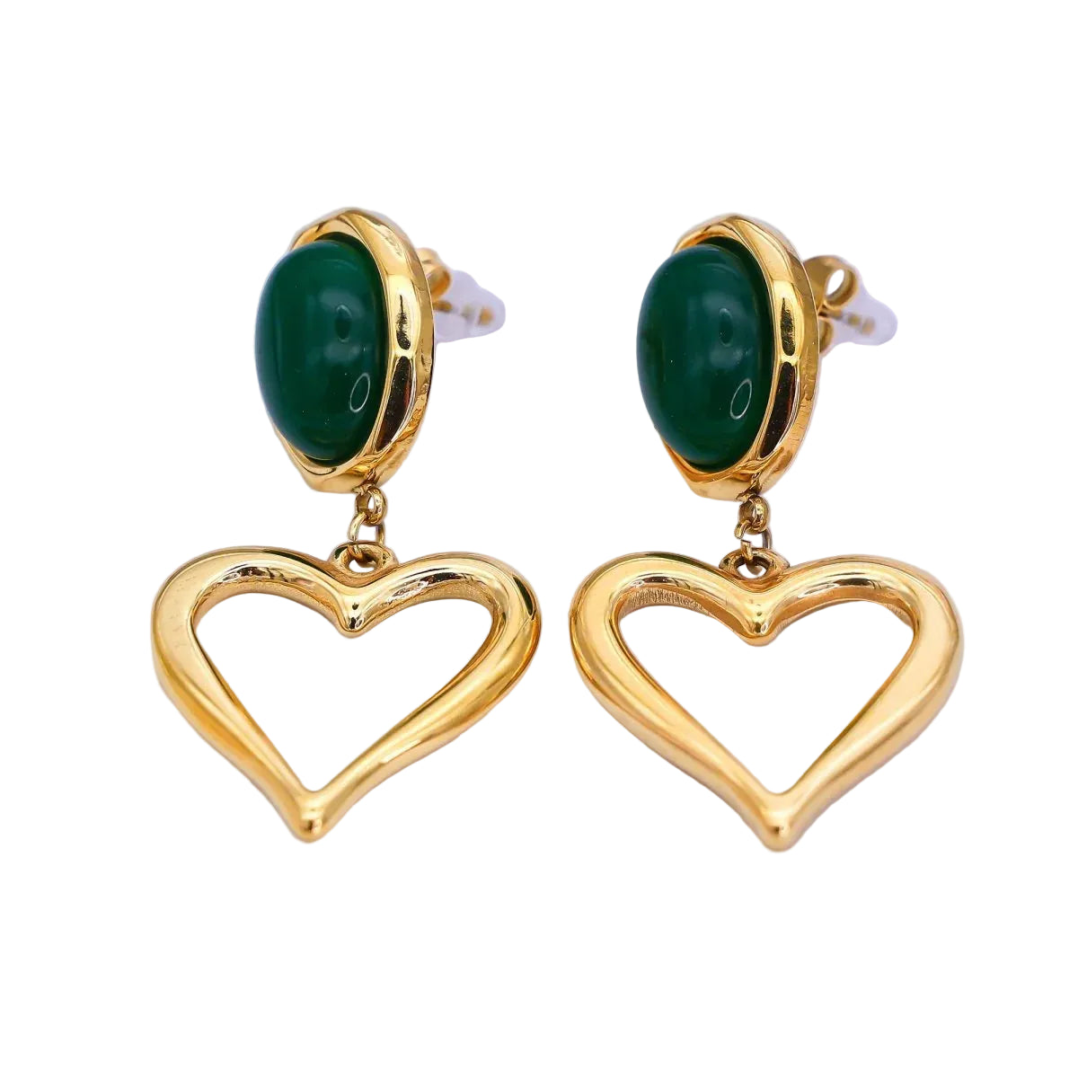 Stainless Steel Gemstone Cabochon Open Heart Drop Stud Earrings EA-21AJ002 EA-21AJ003