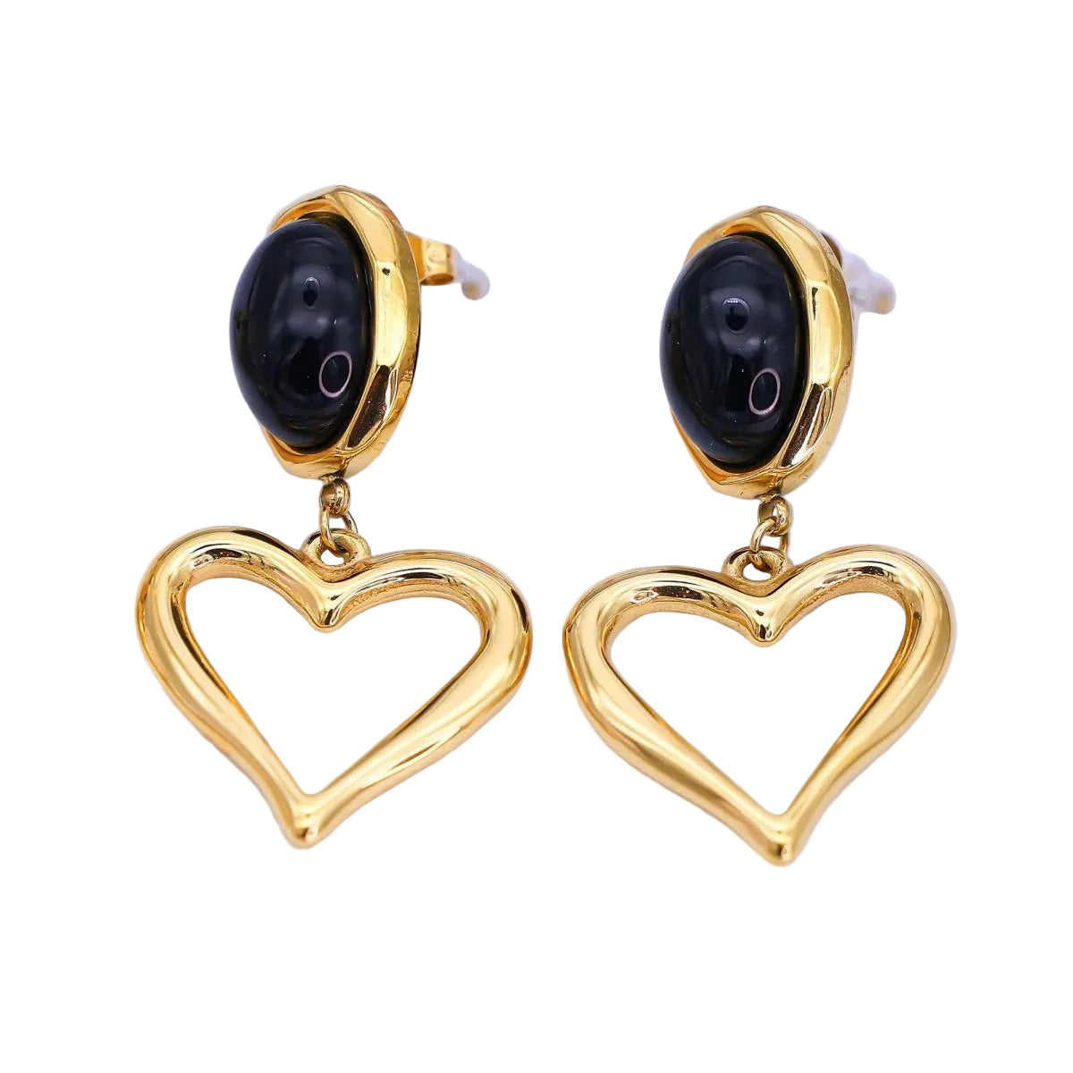 Stainless Steel Gemstone Cabochon Open Heart Drop Stud Earrings EA-21AJ002 EA-21AJ003