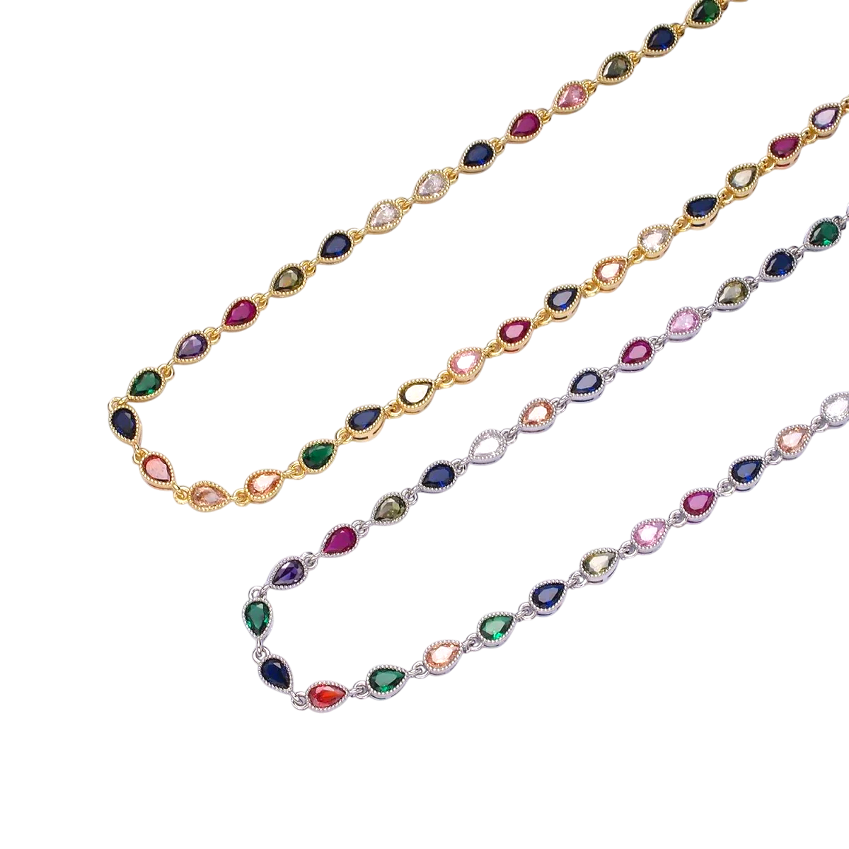 CZ Multicolor teardrop Bezel Necklace NC-21WA2242 NC-21WA2243