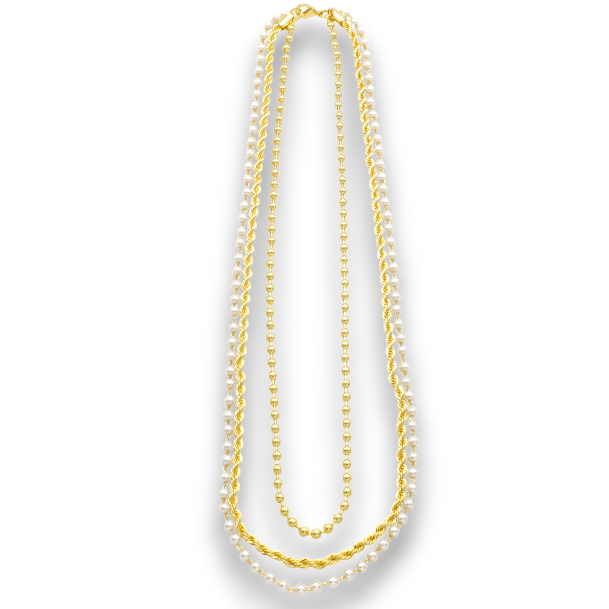 Triple Layer Necklace Mix Metal Chain with Pearl Necklace CN-21WA2858 CN-21WA2796